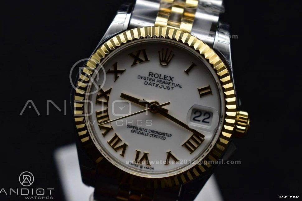 550 White DateJust 316L Roman GSF 31 Lightweight YG 278271 Bracelet Markers Steel President on Ladies Dial 1009